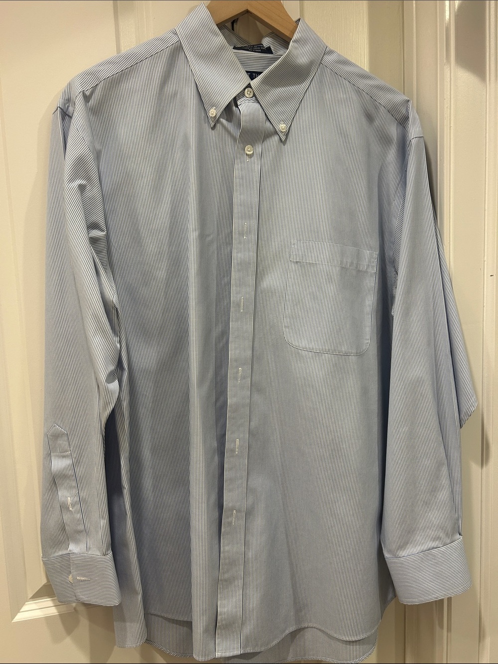 Classic Men's Blue Pinstripe Dress Shirt — Button-Down Collar